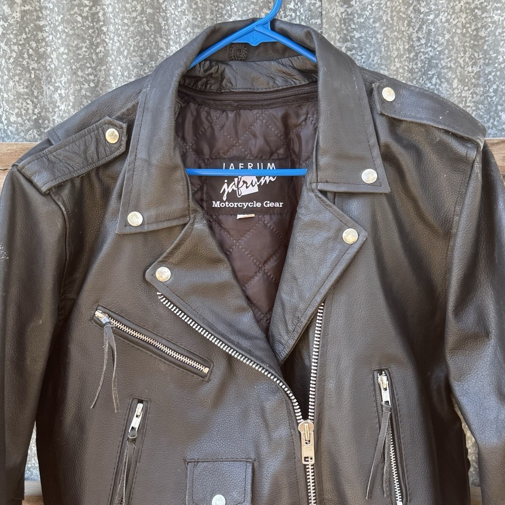 Jafrum Motorcycle Gear Black Leather Biker Jacket 5XL Woman's Full Zip